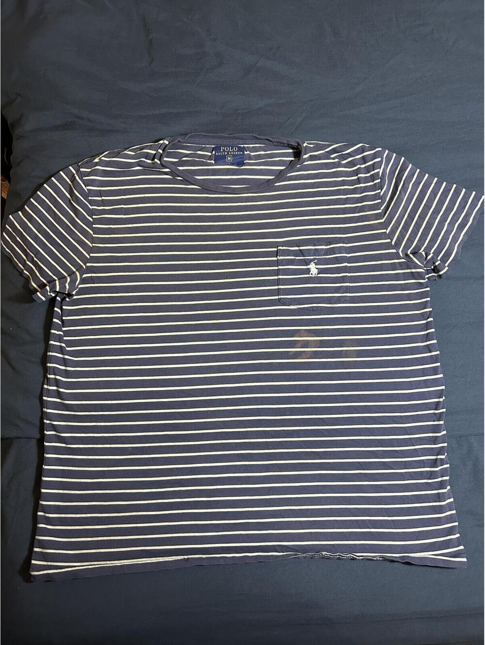 Polo Ralph Lauren Navy and White Striped Pocket T-Shirt Size M